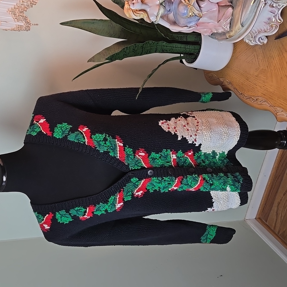 🎁 Vintage Lauren Hansen hand knitted christmas window sweater